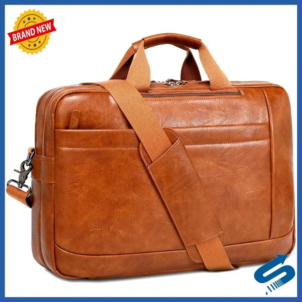 Vintage Faux Leather Messenger Bag Convertible Backpack 3-in-1 Laptop Briefcase